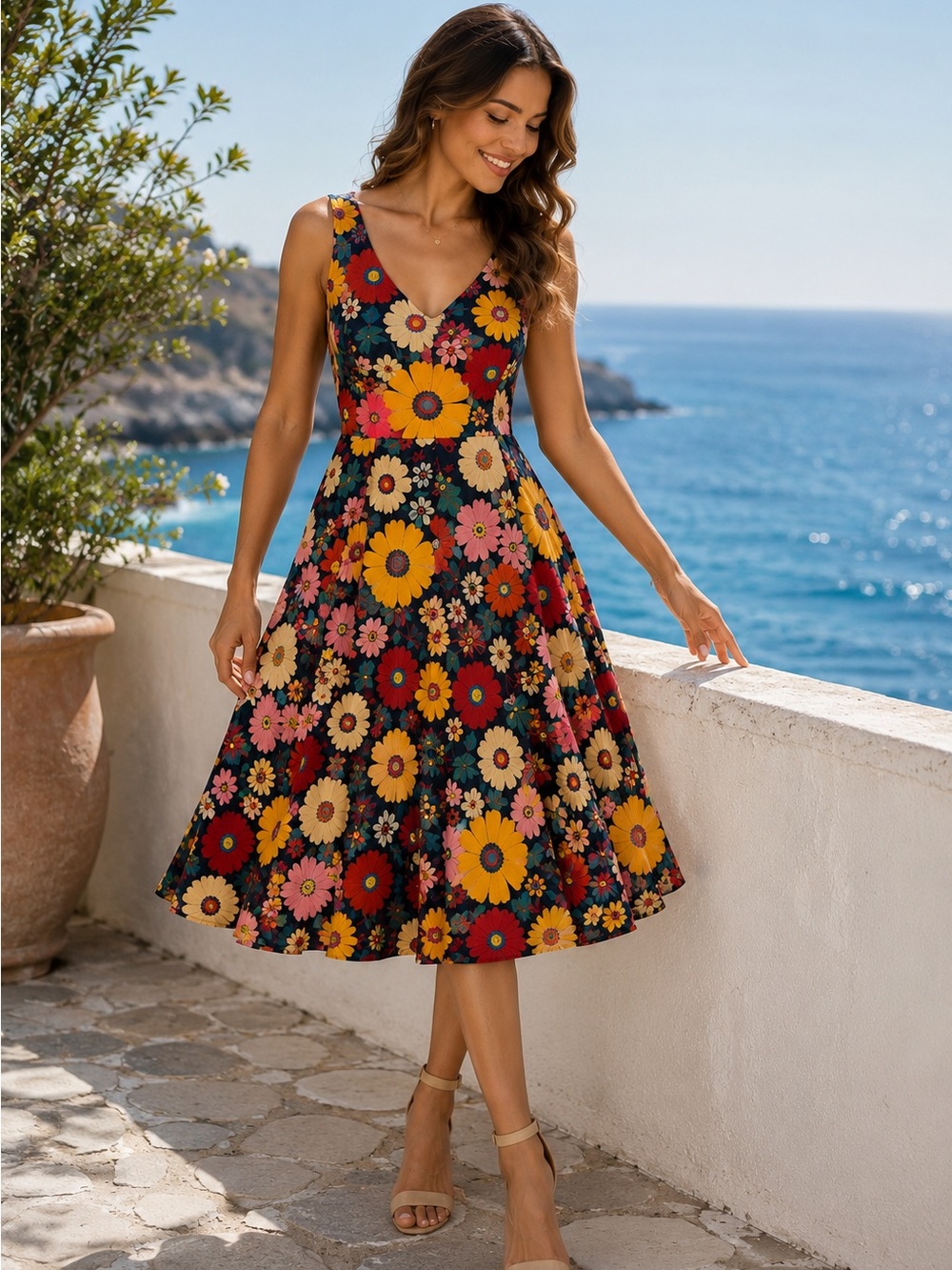 Eve Rose Floral Fit & Flare Cotton Dress | Sleeveless | Pockets | Made in USA